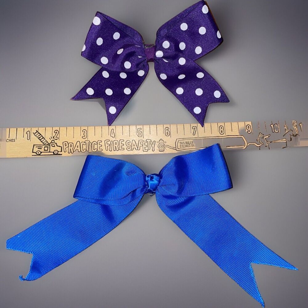 Lot Of 2 Girl’s Grosgrain Hair Bows Clip Blue Solid Polka Dot - Picture 11 of 11